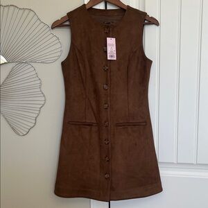wild fable brown faux suede button-front dress